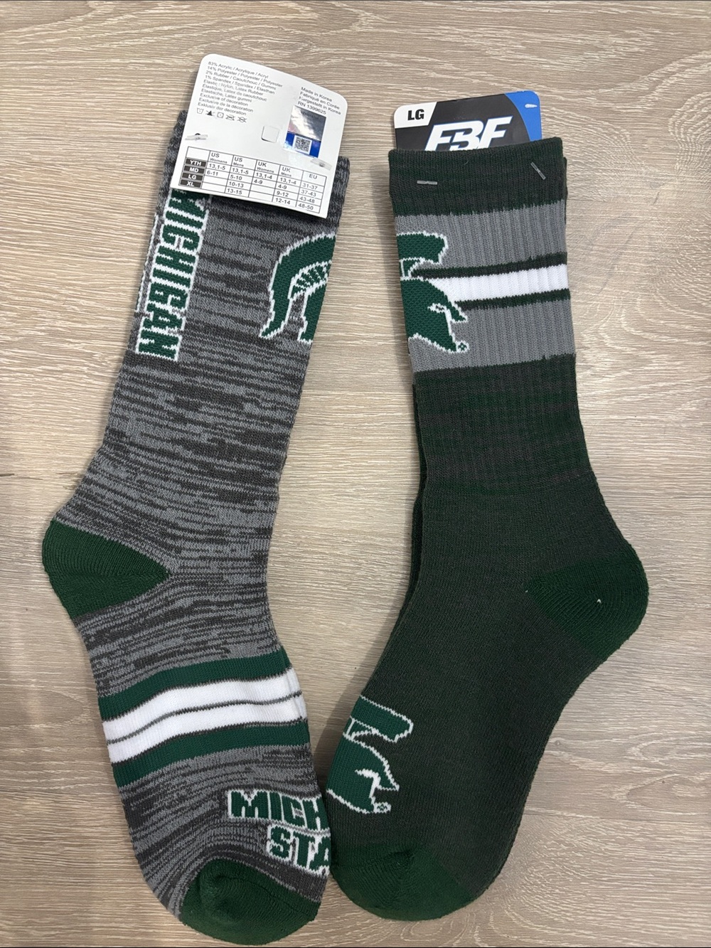 Michigan State Green & Gray Crew Socks -TWO PAIR FOR THE PRICE OF ONE PAIR 🙂